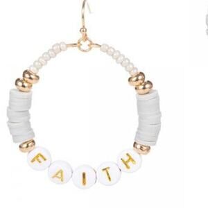"Faith" Letter Bead & Heishi Drop Earrings – Light Grey